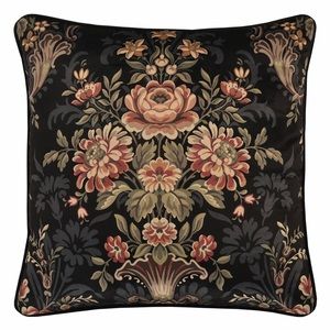 Black Velvet 20" floral Square Decorative Pillow by J Queen NWT